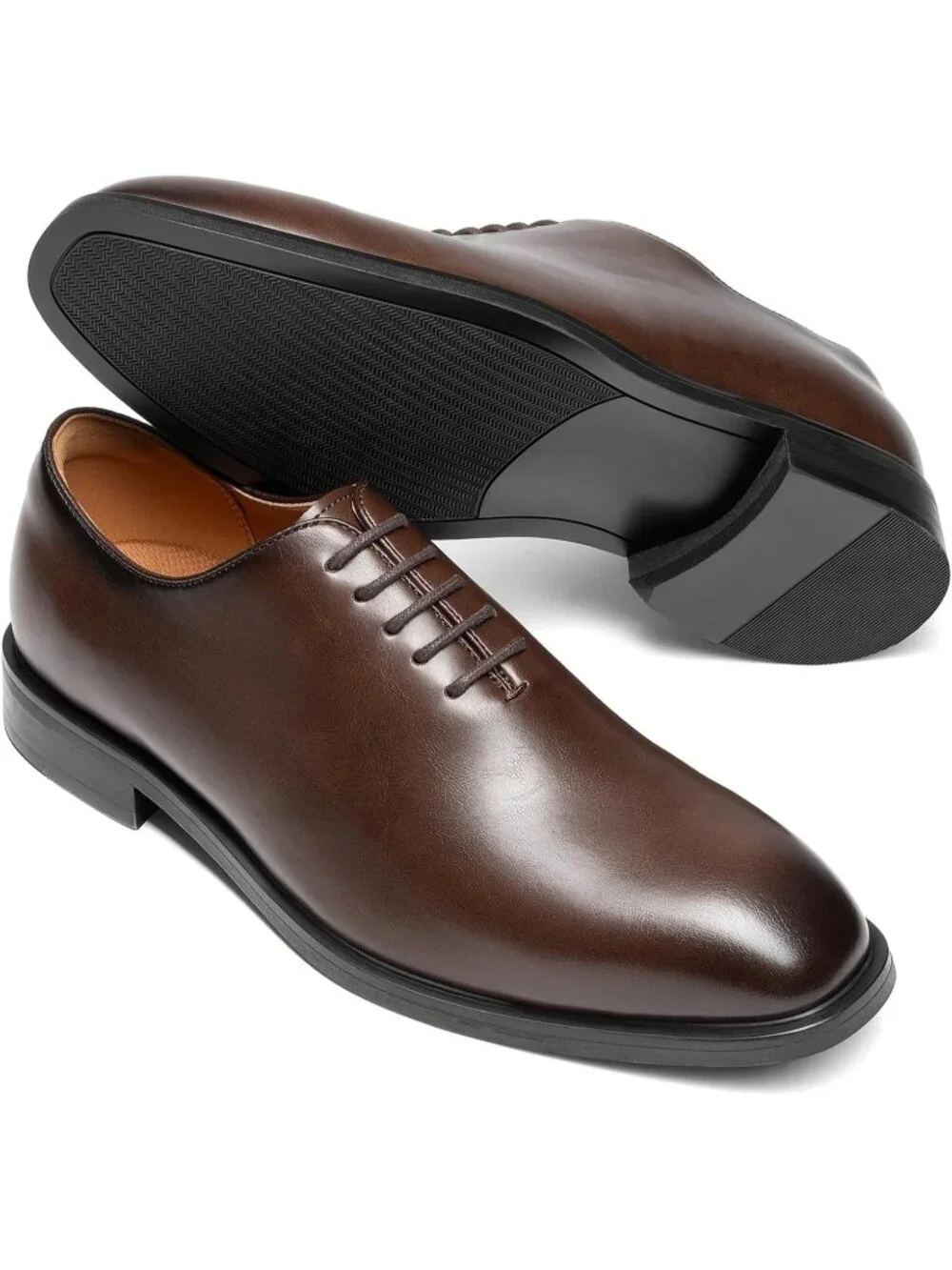 Men's Dark Brown Faux Leather Lace Up Classic Comfort Oxford Formal Dress Shoes